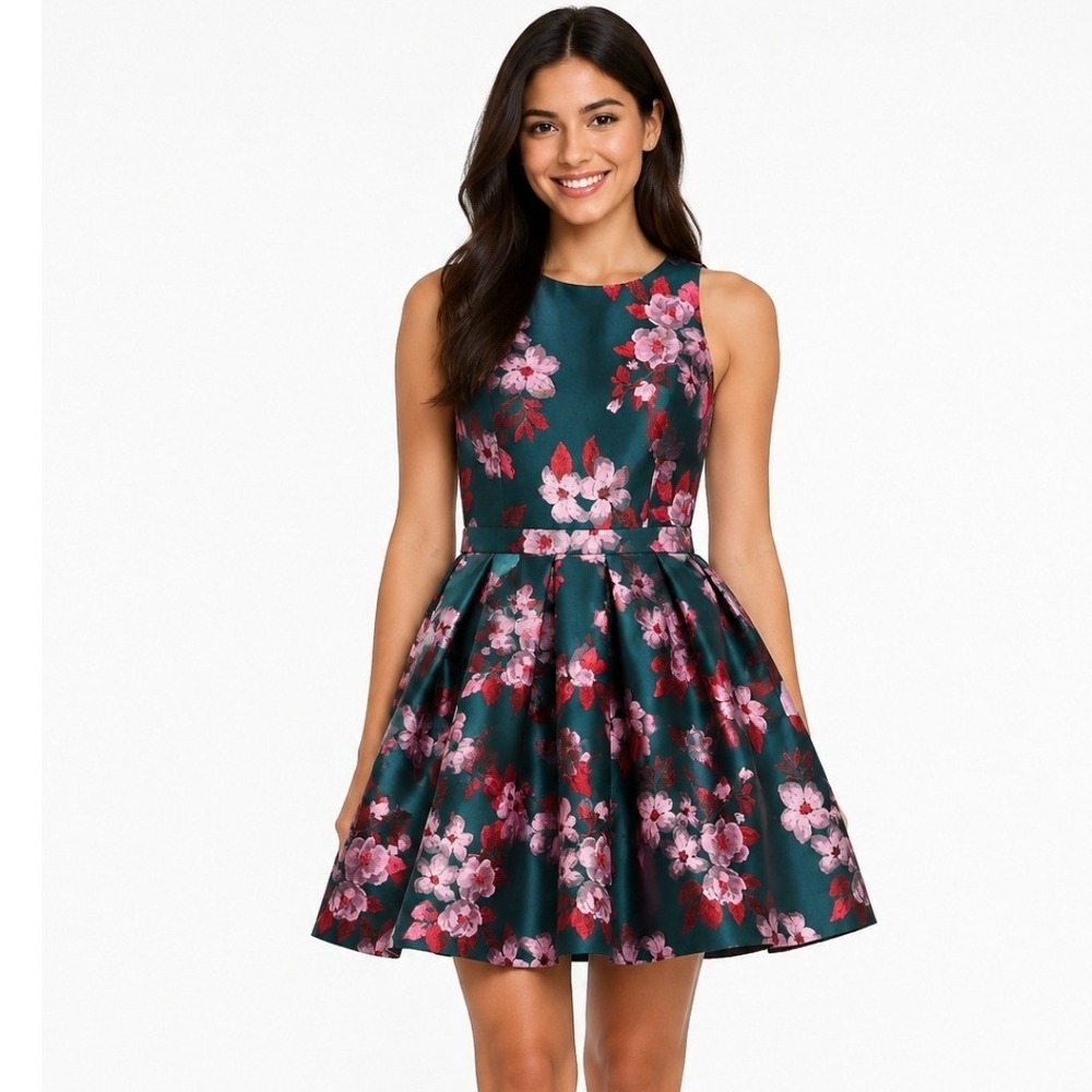 Aidan Aidan Mattox Womens NWT 8 Metallic Jacquard Floral Homecoming Dress Green